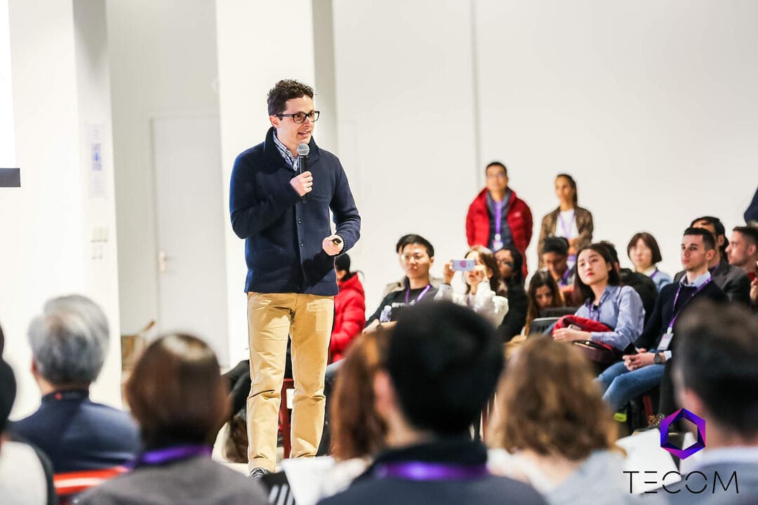 Matthieu Bodin speaking at a startup event